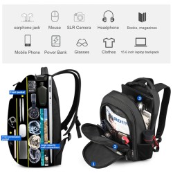 Mochila impermeável - bolsa para laptop de 15,6 polegadas - antifurto - porta USB - grande capacidade