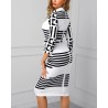 Vestido midi clássico - manga três quartos - listras geométricas de cor preta