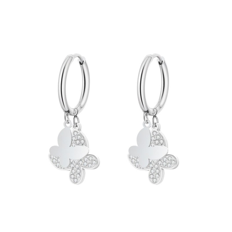 Small hoop earrings - with hanging butterfliesEarrings