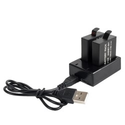 Carregador de bateria - slot duplo - com cabo USB - para GoPro 5/6/7
