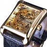 WINNER - rectangular mechanical watch - hollow-out skeleton design - leather strapWatches