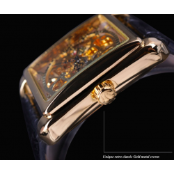 WINNER - relógio mecânico retangular - design de esqueleto oco - pulseira de couro