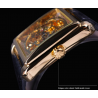 WINNER - rectangular mechanical watch - hollow-out skeleton design - leather strapWatches
