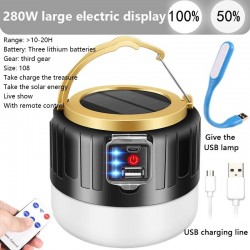 Camping / luz de tenda - portátil - solar - LED - lâmpada externa super brilhante - com controle remoto - à prova d'água