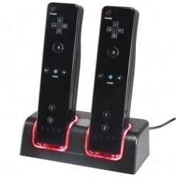 Carregador duplo - indicador LED - para controle Wii - com 2 baterias