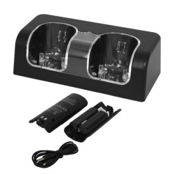 Carregador duplo - indicador LED - para controle Wii - com 2 baterias