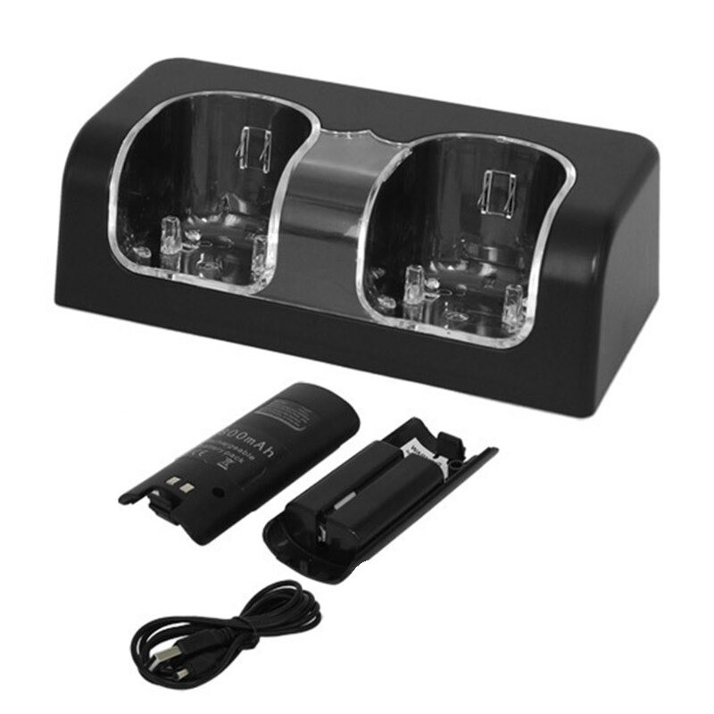 Carregador duplo - indicador LED - para controle Wii - com 2 baterias