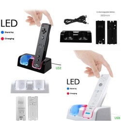 Carregador duplo - indicador LED - para controle Wii - com 2 baterias