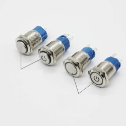 Interruptor de botão de metal - autobloqueio - LED - 16mm