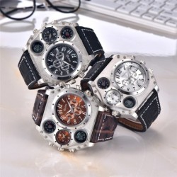 OULM 1349 - sports large watch - compass - leather strapWatches