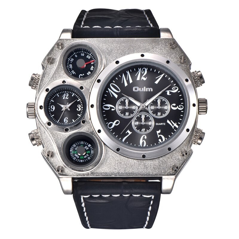 OULM 1349 - sports large watch - compass - leather strapWatches