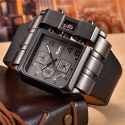 OULM 3364 - relógio esportivo quadrado grande - Quartz - pulseira de couro larga