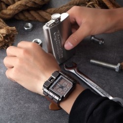 OULM 3364 - large square sports watch - Quartz - wide leather strapWatches