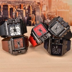 OULM 3364 - relógio esportivo quadrado grande - Quartz - pulseira de couro larga