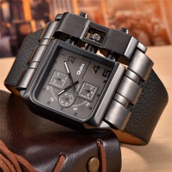 OULM 3364 - relógio esportivo quadrado grande - Quartz - pulseira de couro larga