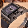 OULM 3364 - relógio esportivo quadrado grande - Quartz - pulseira de couro larga