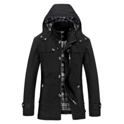 Long hooded jacket - windbreaker - with zipper / buttonsJackets