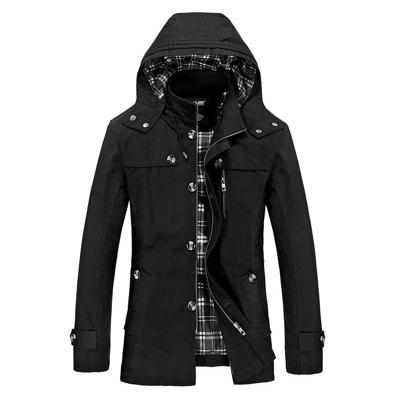 Long hooded jacket - windbreaker - with zipper / buttonsJackets