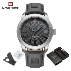 NAVIFORCE - relógio esportivo militar - Quartz - impermeável - pulseira de couro - cinza