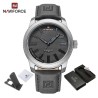 NAVIFORCE - relógio esportivo militar - Quartz - impermeável - pulseira de couro - cinza