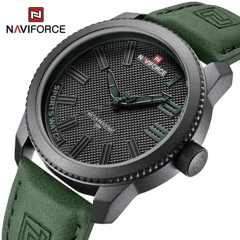 NAVIFORCE - relógio esportivo militar - Quartz - impermeável - pulseira de couro - verde