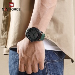 NAVIFORCE - relógio esportivo militar - Quartz - impermeável - pulseira de couro - verde