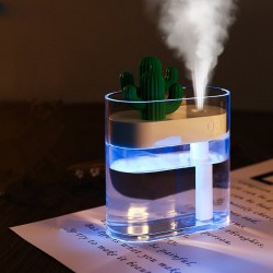 Umidificador de ar ultrassônico transparente - difusor de óleos essenciais - cacto - LED - USB - 160 ml