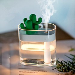 Umidificador de ar ultrassônico transparente - difusor de óleos essenciais - cacto - LED - USB - 160 ml