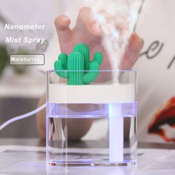 Umidificador de ar ultrassônico transparente - difusor de óleos essenciais - cacto - LED - USB - 160 ml