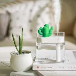Umidificador de ar ultrassônico transparente - difusor de óleos essenciais - cacto - LED - USB - 160 ml
