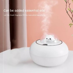 Umidificador de ar ultrassônico - difusor de óleos essenciais - cabeça de gato - LED - USB - 300ml