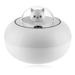 Umidificador de ar ultrassônico - difusor de óleos essenciais - cabeça de gato - LED - USB - 300ml