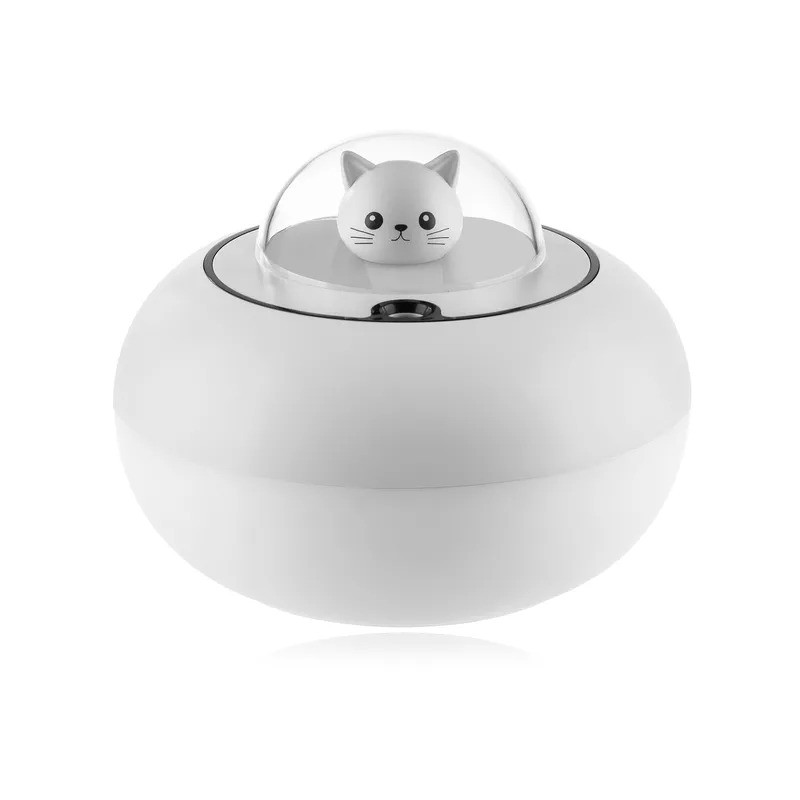 Umidificador de ar ultrassônico - difusor de óleos essenciais - cabeça de gato - LED - USB - 300ml