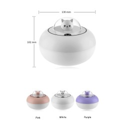 Umidificador de ar ultrassônico - difusor de óleos essenciais - cabeça de gato - LED - USB - 300ml