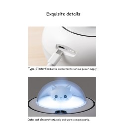 Umidificador de ar ultrassônico - difusor de óleos essenciais - cabeça de gato - LED - USB - 300ml