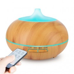 Umidificador de ar ultrassônico - difusor de óleos essenciais - LED - controle remoto - grão de madeira - 500 ml