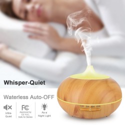 Umidificador de ar ultrassônico - difusor de óleos essenciais - LED - controle remoto - grão de madeira - 500 ml