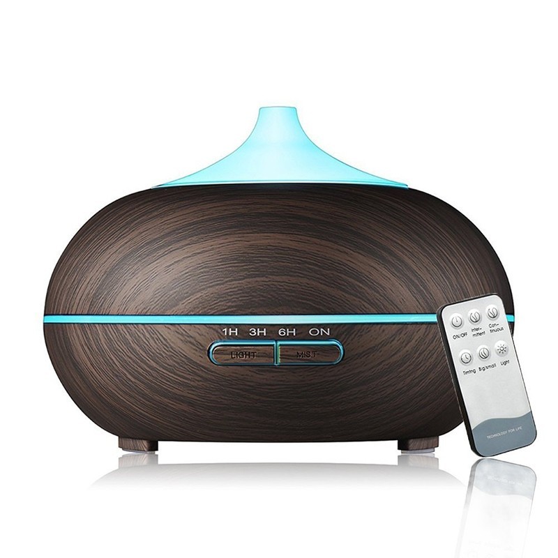 Umidificador de ar ultrassônico - difusor de óleos essenciais - LED - controle remoto - grão de madeira - 500 ml