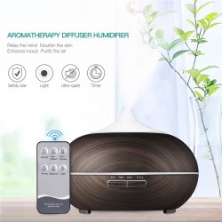 Umidificador de ar ultrassônico - difusor de óleos essenciais - LED - controle remoto - grão de madeira - 500 ml