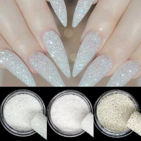 Shiny nail glitter - white sparkle flakes - sandy powderNail polish
