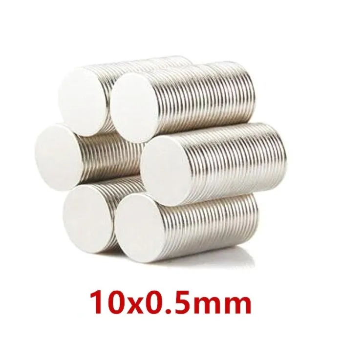 N35 - ímã de neodímio - disco forte - 10 mm * 0,5 mm - 100 peças