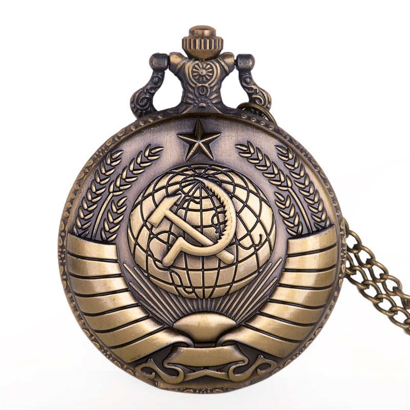Relógio de bolso de quartzo vintage - estilo russo - com corrente