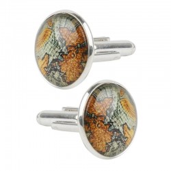 World map - round silver cufflinksCufflinks