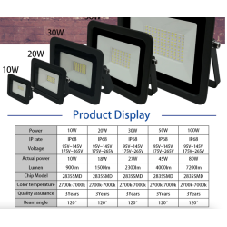Holofote LED - refletor externo - ultra fino - à prova d'água - 220V / 110V - 10W - 20W - 30W - 50W - 100W