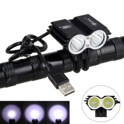 Lâmpada dianteira dupla para bicicleta - à prova d'água - USB - 8000LM - 2 X T6 LED