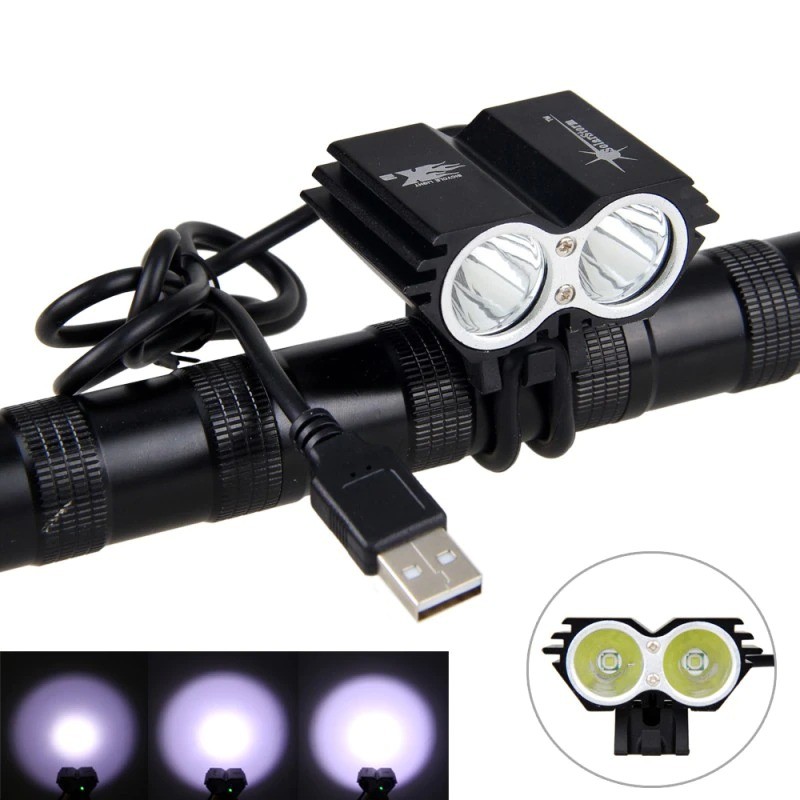 Lâmpada dianteira dupla para bicicleta - à prova d'água - USB - 8000LM - 2 X T6 LED