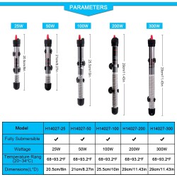 Aquarium water heater - with thermometer - adjustable - 25W - 50W - 100W - 200W - 300WAquarium