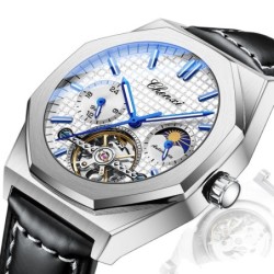 CHENXI - relógio mecânico com turbilhão - luminoso - à prova d'água - pulseira de couro