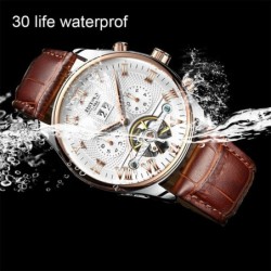 KINYUED - relógio com turbilhão mecânico - design de esqueleto - pulseira de couro