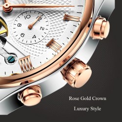 KINYUED - relógio com turbilhão mecânico - design de esqueleto - pulseira de couro
